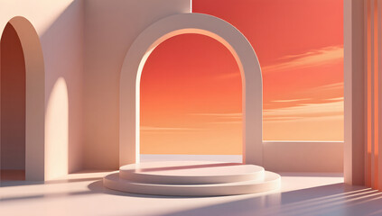 Architectural Arch Display under Orange Sky