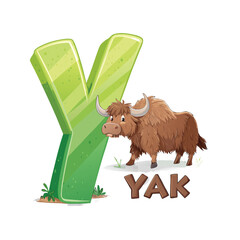 Shaggy Yak Illustration with Letter Y Alphabet