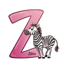 Striped Zebra Character with Letter Z Alphabet