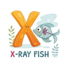 X-Ray Fish Illustration with Letter X Alphabet