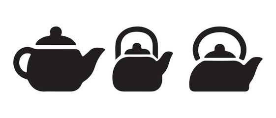 Black teapots icons set. on a white background.