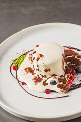 Elegant tiramisu style dessert with cocoa and layered cream
