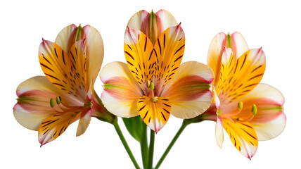 Orange alstroemeria flowers with yellow petals isolated on white background

