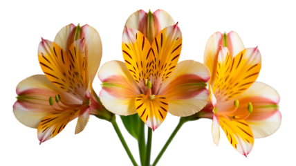Orange alstroemeria flowers with yellow petals isolated on white background
