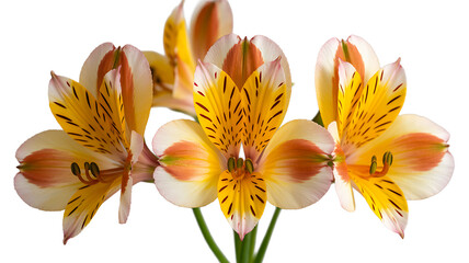 Orange alstroemeria flowers with yellow petals isolated on white background
