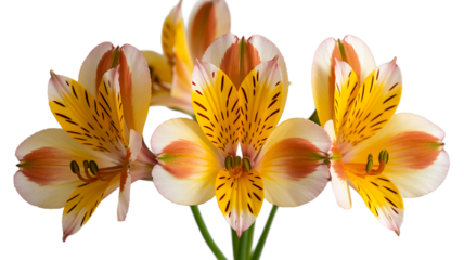Orange alstroemeria flowers with yellow petals isolated on white background
