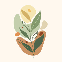 Minimalist Botanical Illustration with Abstract Earthy Forms