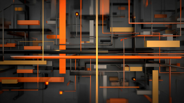 Abstract 3D industrial background symbolizing modern industry innovation and strength through layered geometric forms metallic tones depth structure technology progress resilience and engineered order - Powered by Adobe