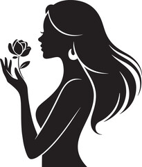 Elegant Woman Silhouette Holding Flower Illustration