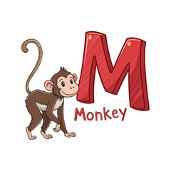Playful Monkey Illustration with Letter M Alphabet