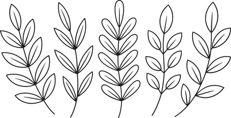 Minimal Botanical Branch Line Art Leaf Set