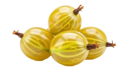 Isolated group of ripe yellow gooseberries or ribes uva crispa, fresh summer harvest produce