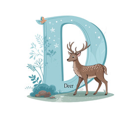 Graceful Deer Illustration with Letter D Alphabet
