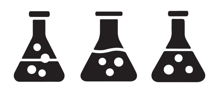 Conical flasks science icon set isolated on white background.