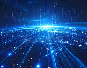 Futuristic digital world with glowing lines and points