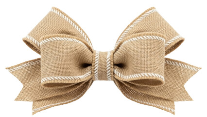 Isolated tan bow with trim accent for Christmas decorations and present wrapping or gifts