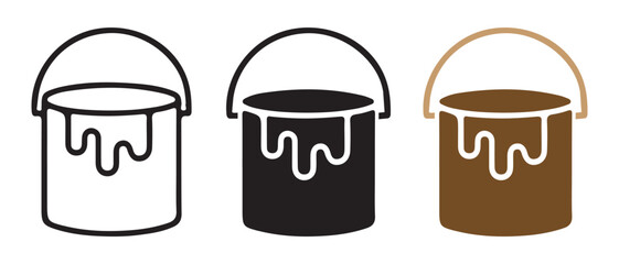Collection of paint bucket icons with dripping paint, in various styles. © CreatetiveDesignX