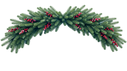 Festive green fir garland with vibrant red berries, forming a beautiful holiday swag for seasonal decoration and home decor