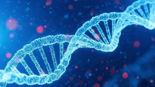 Abstract blue dna helix structure in digital space with bokeh effects