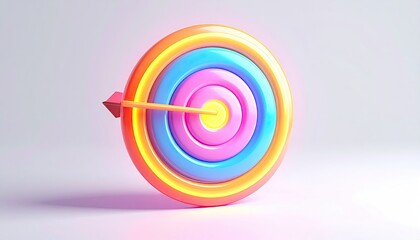 3D rendered colorful target with arrow hitting bullseye