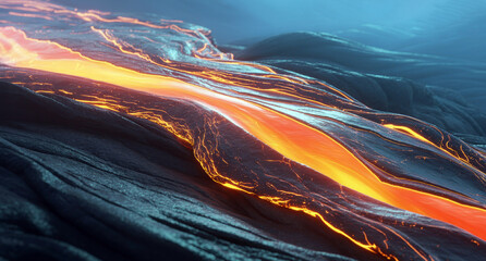 Red hot lava flowing.