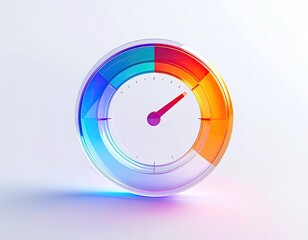 A colorful, transparent clock face indicating progress with a bold pointer