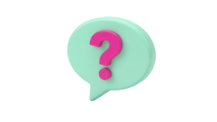 Pink question mark in mint speech bubble PNG isolated on transparent background, 3D rendering for help and support
