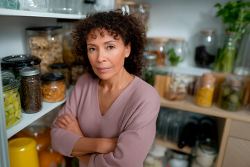 Woman organizing pantry with reusable glass containers