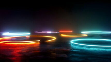 Neon rings illuminate the dark surreal