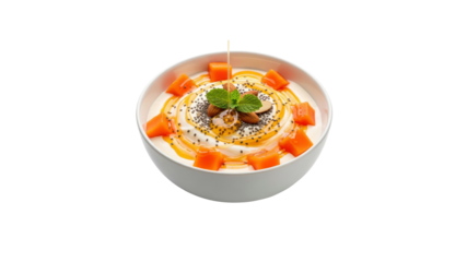 Bowl of healthy yogurt papaya dessert