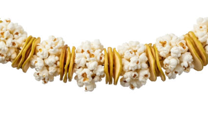 Isolated garland with popcorn and dehydrated apple slices, fun craft decoration, christmas