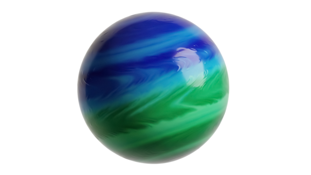 Blue and green marble sphere isolated PNG, decorative glass ball with swirling colors for design elements and artistic projects on transparent background - Powered by Adobe
