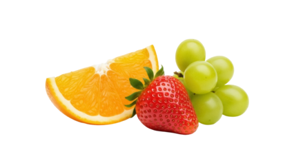Isolated fruits, healthy eating for food lifestyle, orange slice, strawberry, green grapes