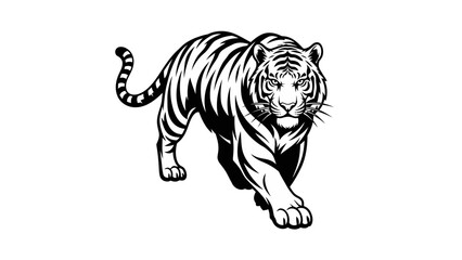 Obraz premium Majestic monochrome tiger illustration showcasing strength and confidence striking vector art