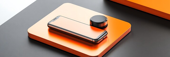 Premium Smart Accessory Tech Diagram for Phones with Orange Steel Theme - e-commerce product hero image style floating view