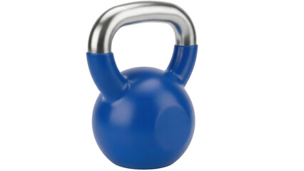 Blue kettlebell isolated PNG on transparent background, fitness equipment for strength training and workout exercises