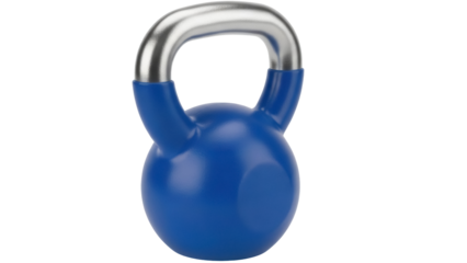 Blue kettlebell isolated PNG on transparent background, fitness equipment for strength training and workout exercises