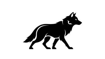 Naklejka premium Black and White Silhouette Graphic of a Wolf Walking Profile Illustration