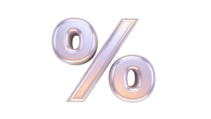 Shiny percentage sign isolated PNG on transparent background, 3D rendering of a mathematical symbol for graphic design and financial concepts