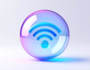 Transparent sphere with a blue signal icon, gradient background