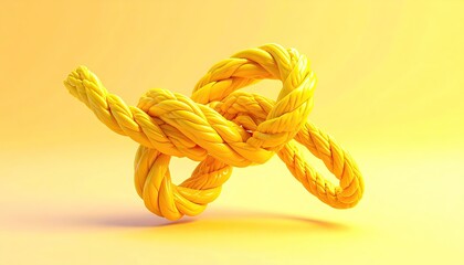Bright yellow rope artfully knotted against a soft gradient background