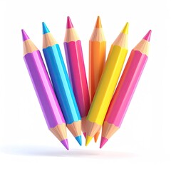 Colorful sharpened pencils arranged in a semi-circular fan on white background