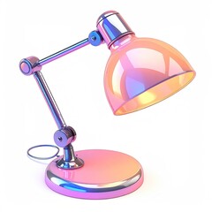 Chrome desk lamp with a pearlescent finish, angled on white