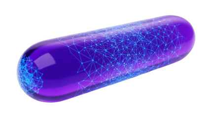 Purple capsule with blue network isolated PNG, futuristic medicine concept for healthcare and...