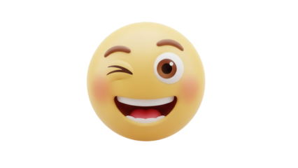 Winking face emoji PNG isolated on transparent background, yellow emoticon with happy expression for social media and messaging