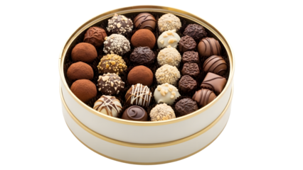 Assorted chocolate truffles in elegant tin