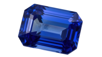 Royal blue sapphire gemstone isolated PNG, faceted precious stone for jewelry design and luxury goods on transparent background