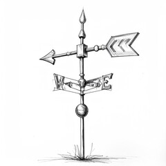 Detailed black and white sketch of a classic weather vane