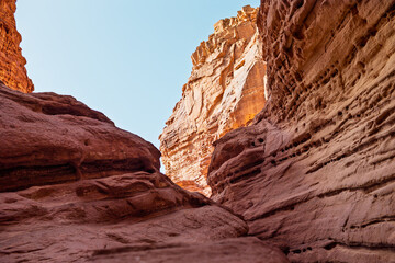 Fototapeta premium Canyon Gai Avud near Eilat, Travel through the desert of Israel. Tourism and travel in Israel
