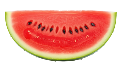 Juicy watermelon slice PNG isolated, vibrant red fruit with black seeds on transparent background, refreshing summer treat